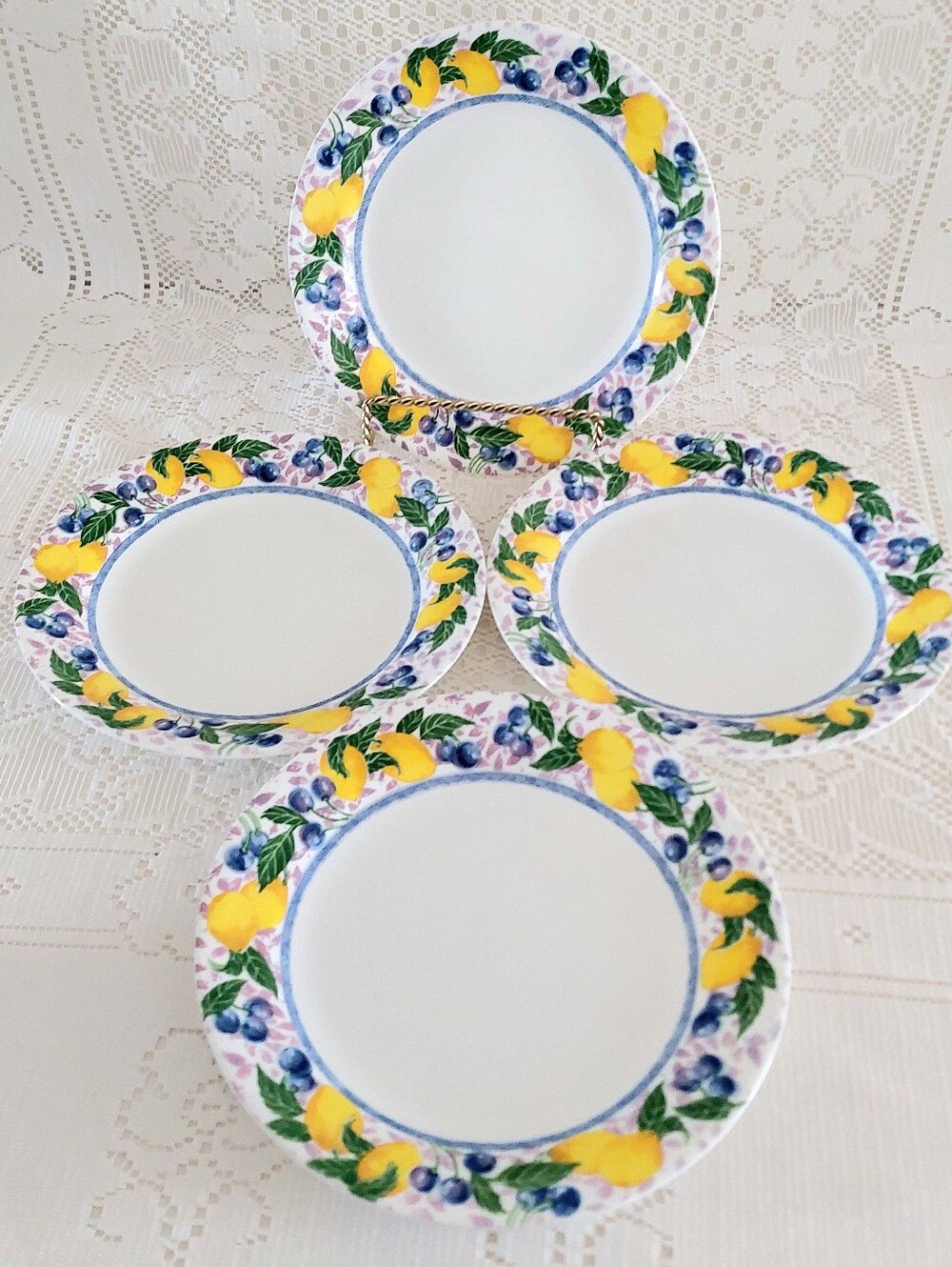 4 Vintage Corelle Summer Citrus 7.25" Dessert Plates - Lemon Blueberry Plates